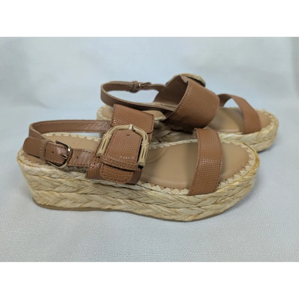 Dolce Vita Tan Lizard Embossed‎ Platform Espadrille Sandal Bamboo Buckle Size 6